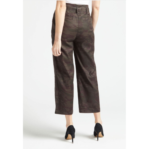 LEVEL99 NWT Bette Seamed Camo Tie Waist Straight Leg Linen Trouser Pants // 24 - Picture 2 of 13